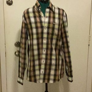 Mens Hollister Button down Shirt Brown Plaid Men
